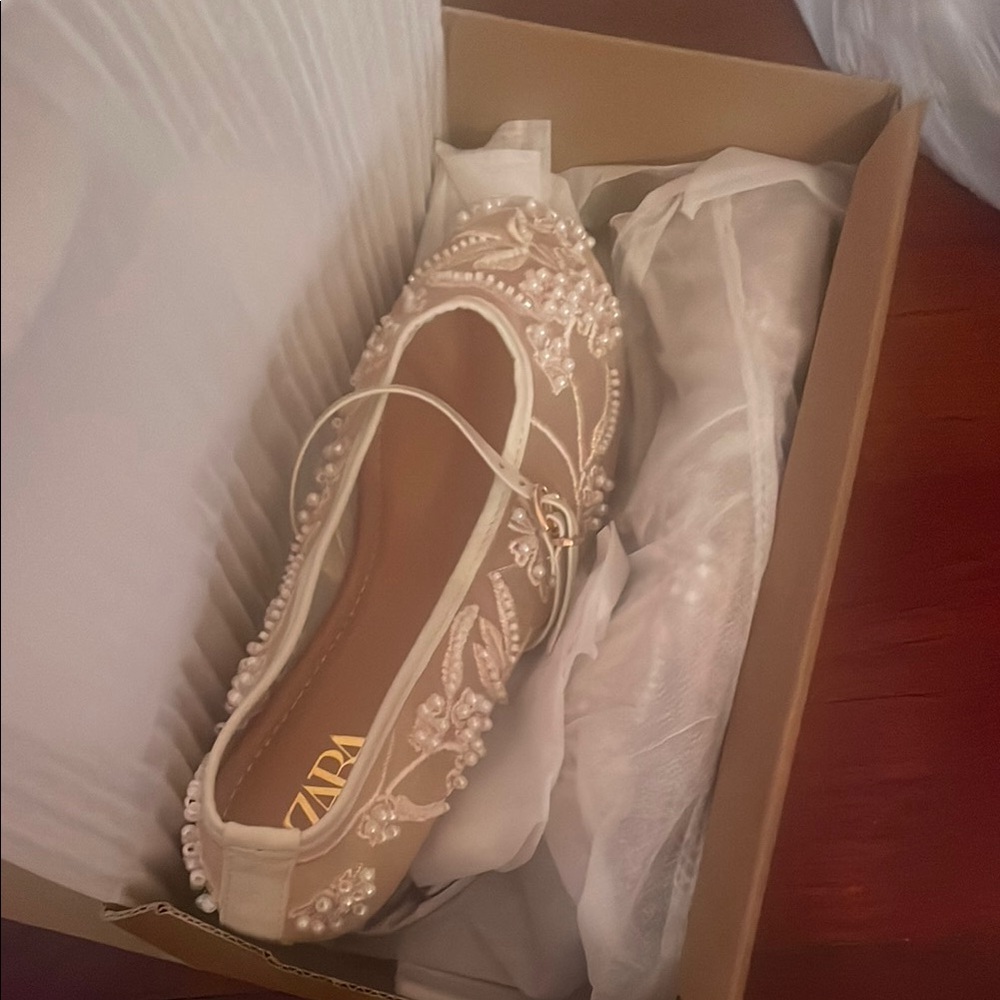 Zara Cream Embellished Women's Shoes